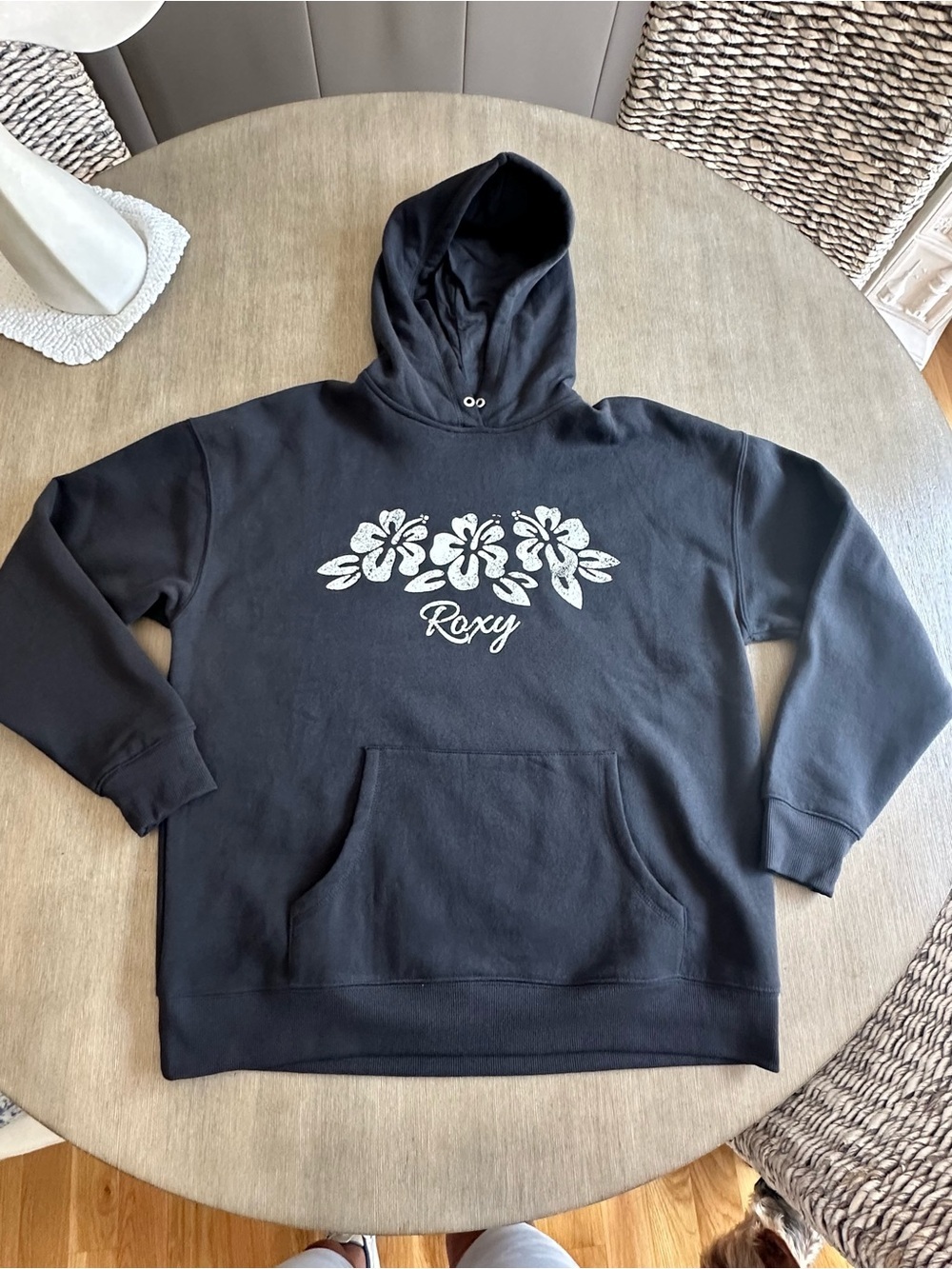 Roxy Black Hoodie with White Floral Logo M